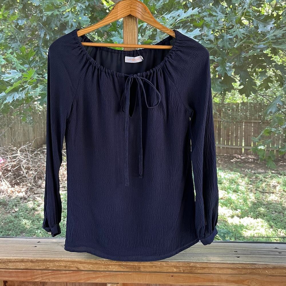 Tory Burch Women's Dark Blue Raw Silk Blouse Size 2